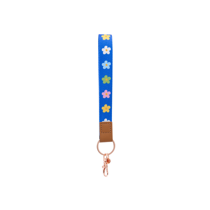 Blue Floral Fabric Wristlet Keychain