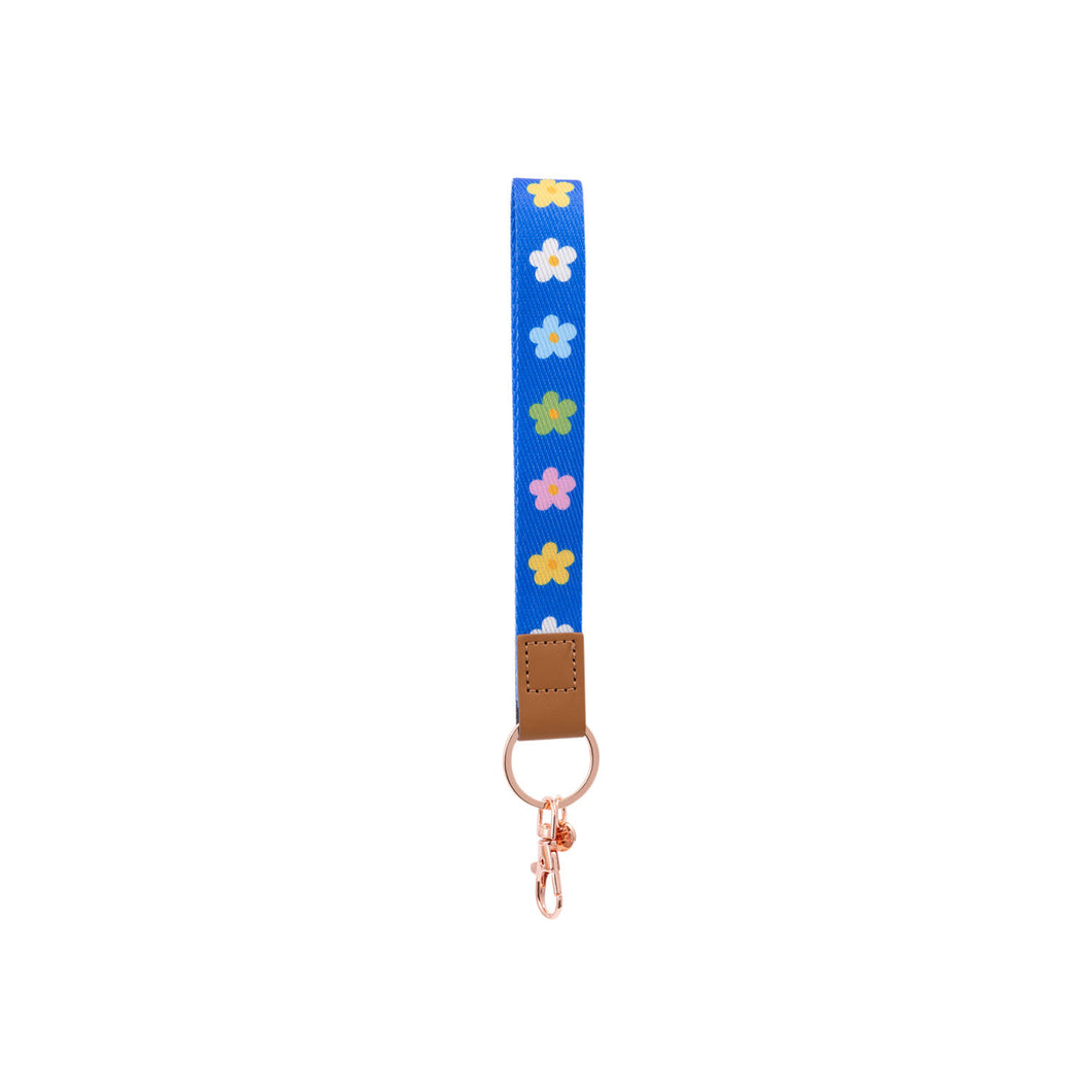 Blue Floral Fabric Wristlet Keychain
