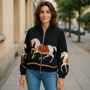 Matte Black Wild Horses Bomber
