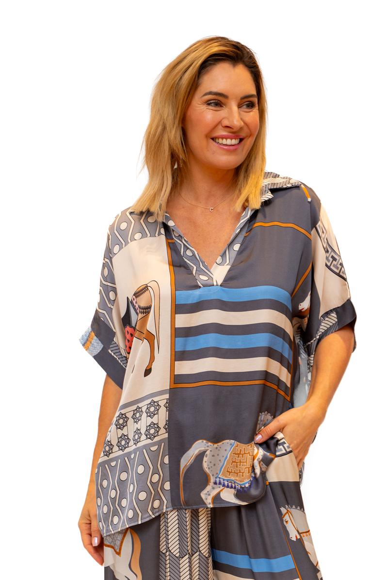 Light Grey Helen of Troy Horse Print Shirt