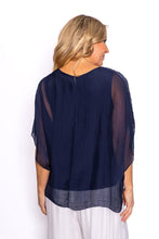 Load image into Gallery viewer, Tiana Navy Silk Top with Sequin Shoulder