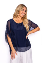 Load image into Gallery viewer, Tiana Navy Silk Top with Sequin Shoulder