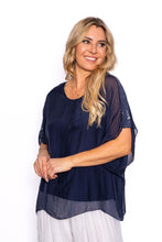 Load image into Gallery viewer, Tiana Navy Silk Top with Sequin Shoulder