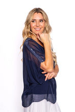 Load image into Gallery viewer, Tiana Navy Silk Top with Sequin Shoulder