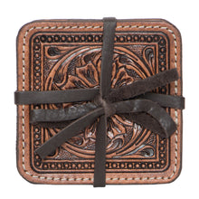 Load image into Gallery viewer, Coasters Brown Tooled Leather - Set of 4