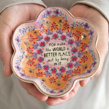 Load image into Gallery viewer, Decorative plate with floral design and text held in hands