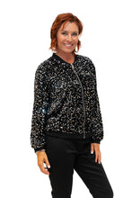 Load image into Gallery viewer, Black Trinny Velvet Sequin Bomber Jacket