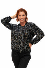 Load image into Gallery viewer, Black Trinny Velvet Sequin Bomber Jacket