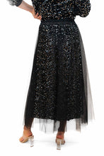 Load image into Gallery viewer, Black Trinny Velvet Sequin Skirt With Tulle Overlay