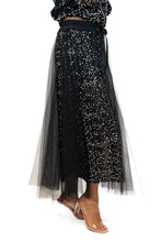 Load image into Gallery viewer, Black Trinny Velvet Sequin Skirt With Tulle Overlay