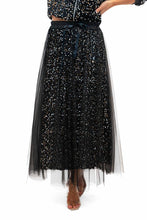 Load image into Gallery viewer, Black Trinny Velvet Sequin Skirt With Tulle Overlay