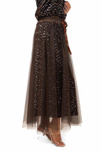 Load image into Gallery viewer, Chocolate Trinny Velvet Sequin Skirt With Tulle Overlay