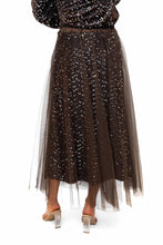 Load image into Gallery viewer, Chocolate Trinny Velvet Sequin Skirt With Tulle Overlay