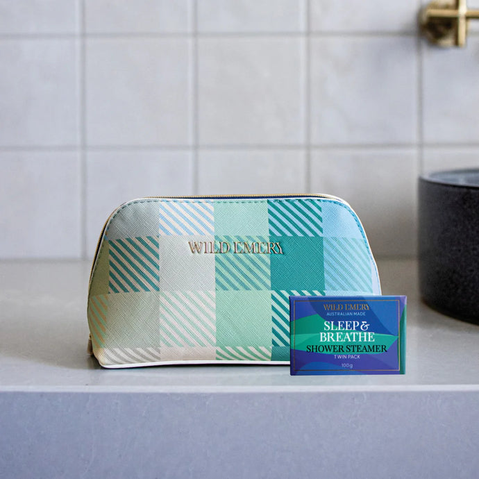 Two Shower Steamer + Blue Toiletry Bag Gift Set