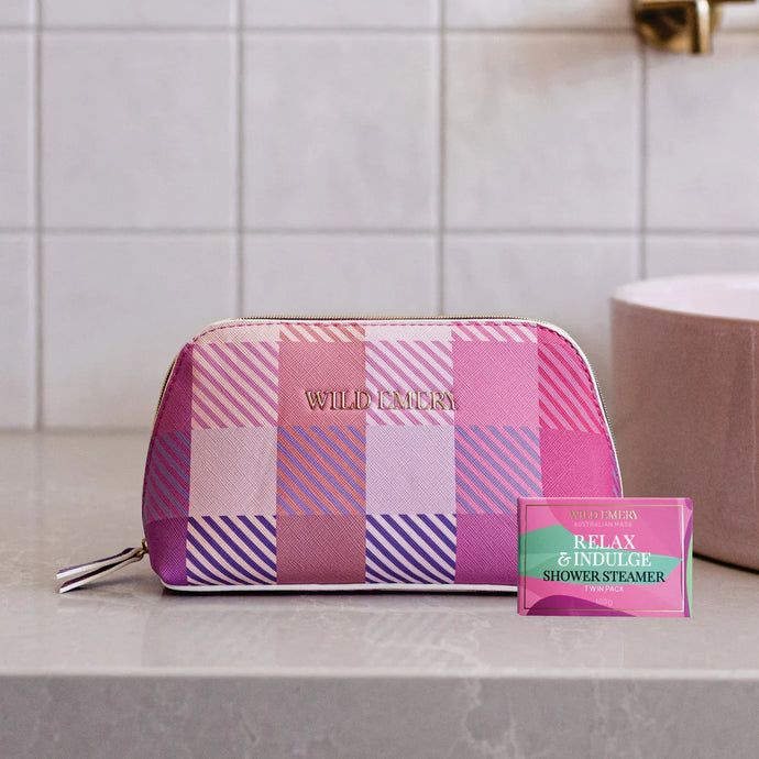 Two Shower Steamer + Pink Toiletry Bag Gift Set