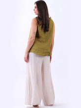 Load image into Gallery viewer, Khaki V-Neck Ruffle Trim 100% Linen Top