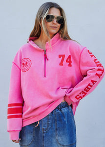 Pink Vintage Wash Half Zip Sweat - Hammill and Co