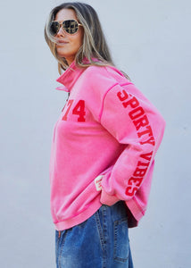 Pink Vintage Wash Half Zip Sweat - Hammill and Co