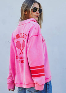 Pink Vintage Wash Half Zip Sweat - Hammill and Co