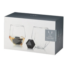 Load image into Gallery viewer, Viski 4 Piece Faceted Tumbler &amp; Hexagonal Basalt Stone Set