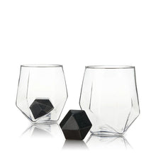 Load image into Gallery viewer, Viski 4 Piece Faceted Tumbler &amp; Hexagonal Basalt Stone Set