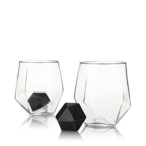 Viski 4 Piece Faceted Tumbler & Hexagonal Basalt Stone Set