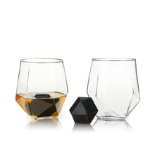 Load image into Gallery viewer, Viski 4 Piece Faceted Tumbler &amp; Hexagonal Basalt Stone Set