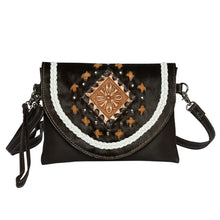 Load image into Gallery viewer, Waco Brown &amp; White Cowhide Boho Bag with Leather Stitch
