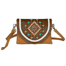 Load image into Gallery viewer, Waco Tan &amp; White Cowhide Boho Bag with Leather Stitch