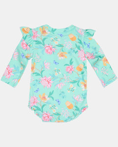 Waratah Mint Ripple L/S Swim Onesie - Toshi