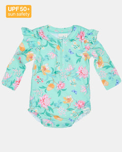Waratah Mint Ripple L/S Swim Onesie - Toshi