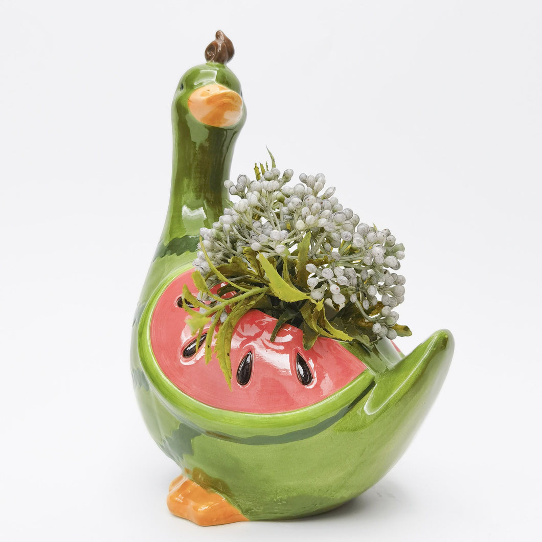 Watermelon Duck Planter Green & Red 25cm