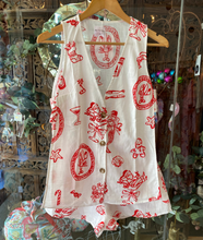 Load image into Gallery viewer, White Sleeveless Side Panel Top &amp; Short Set With Santa Print - By Frankie
