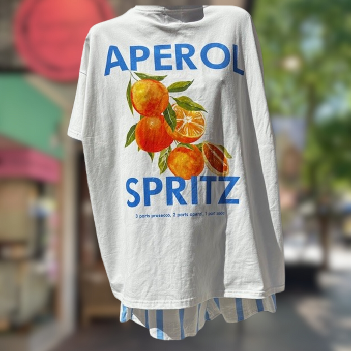 'Aperol Spritz' T-Shirt & Blue Stripe Short Set - By Frankie