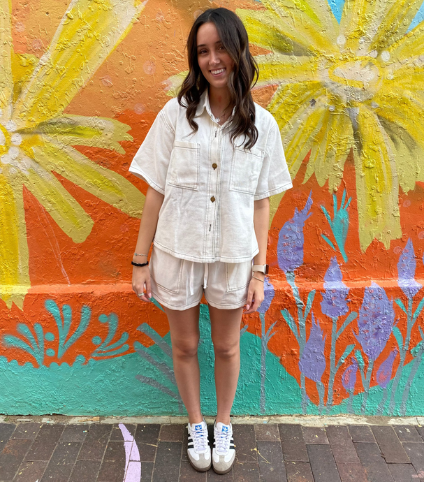White Denim Shirt & Short Set - By Frankie