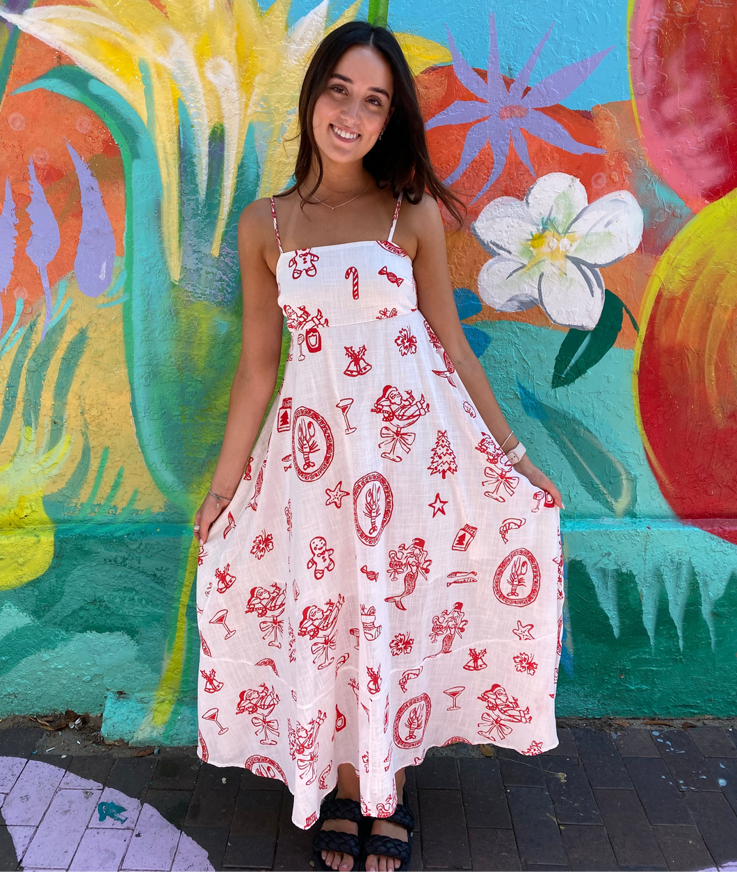 White Santa Print Maxi Dress - By Frankie