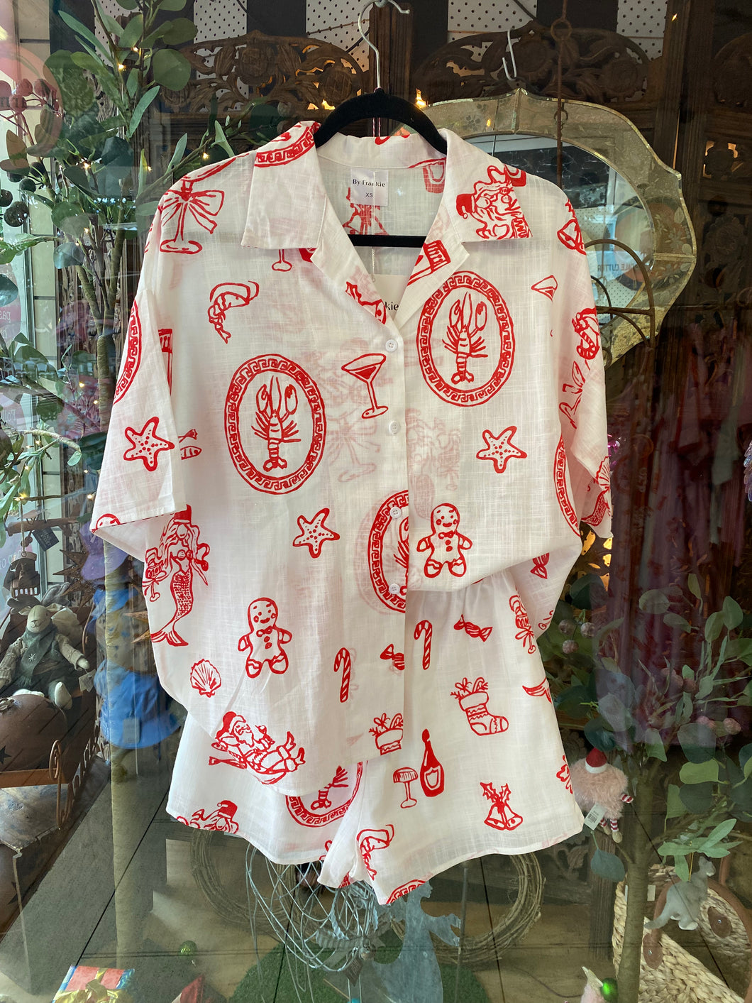 White Short Set With Santa Print - By Frankie