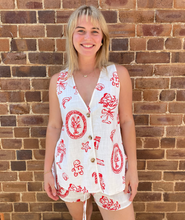 Load image into Gallery viewer, White Sleeveless Side Panel Top &amp; Short Set With Santa Print - By Frankie