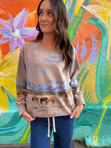 Wild Horses Box Raglan Crew Sweater in Stone - All About Eve