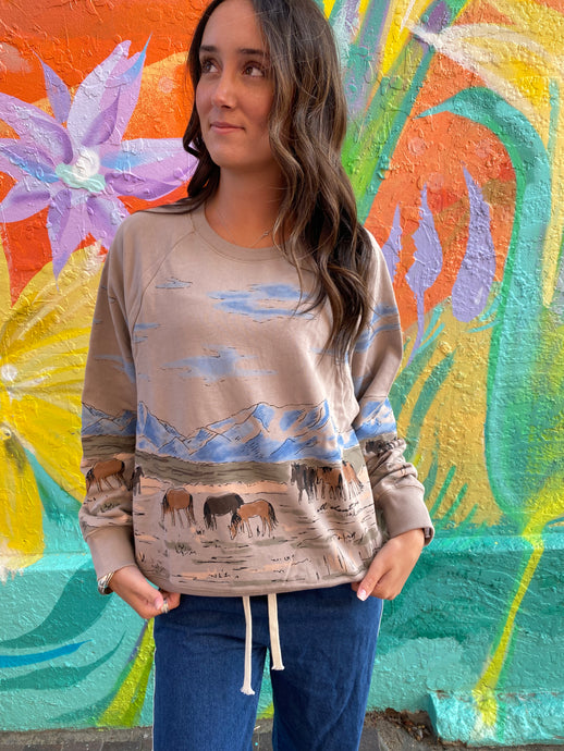 Wild Horses Box Raglan Crew Sweater in Stone - All About Eve