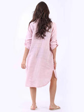 Load image into Gallery viewer, Pink 100% Linen Dress with Collar &amp; Rolled Sleeves