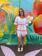 Load image into Gallery viewer, White/Pink Baret Butterfly Sleeve Top &amp; Shorts Set