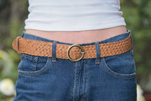 Load image into Gallery viewer, Tan Woven Washed Leather Belt