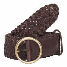Load image into Gallery viewer, Brown Woven Washed Leather Belt
