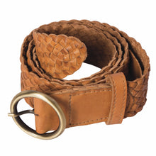 Load image into Gallery viewer, Tan Woven Washed Leather Belt