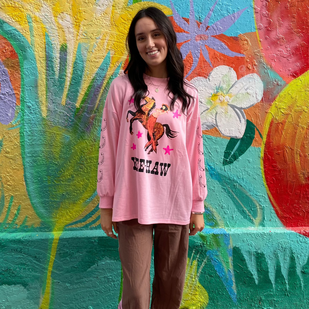 Yeehaw Pink L/S Top & Brown Pant Set - By Frankie