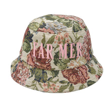 Load image into Gallery viewer, Floral-patterned bucket hat with 'FAR MER' text on a white background