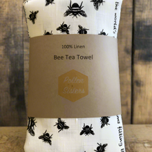 Load image into Gallery viewer, White Bee Linen Tea Towel