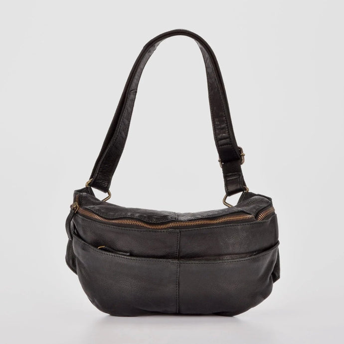 Black Cosgrove Washed Leather Belt/Waist bag - Cobb & Co