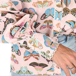 "Scarlett" Top in Emerge Pink Butterfly Print - Palm Cove